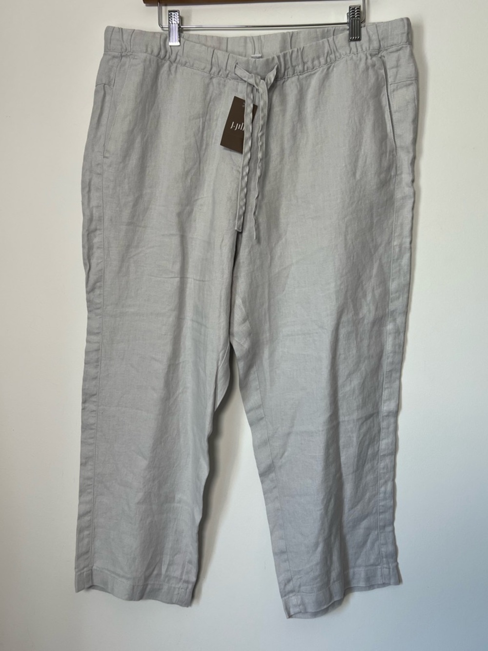 J. Jill Linen Cropped Relaxed Fit Light Gray Linen Drawstring Pants NEW Coastal